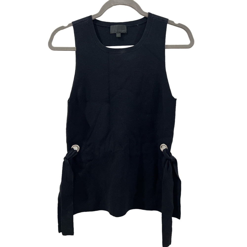 Intermix Women Black Side Tie Grommet Knit Sleeveless Tank Top Size S